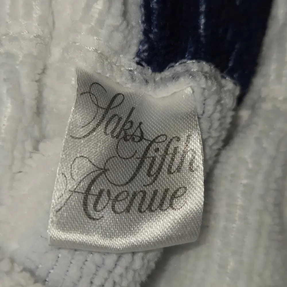Saks Fifth Avenue Wrap Bath Towel Hook and Loop‎ Terry Cloth Striped Blue White